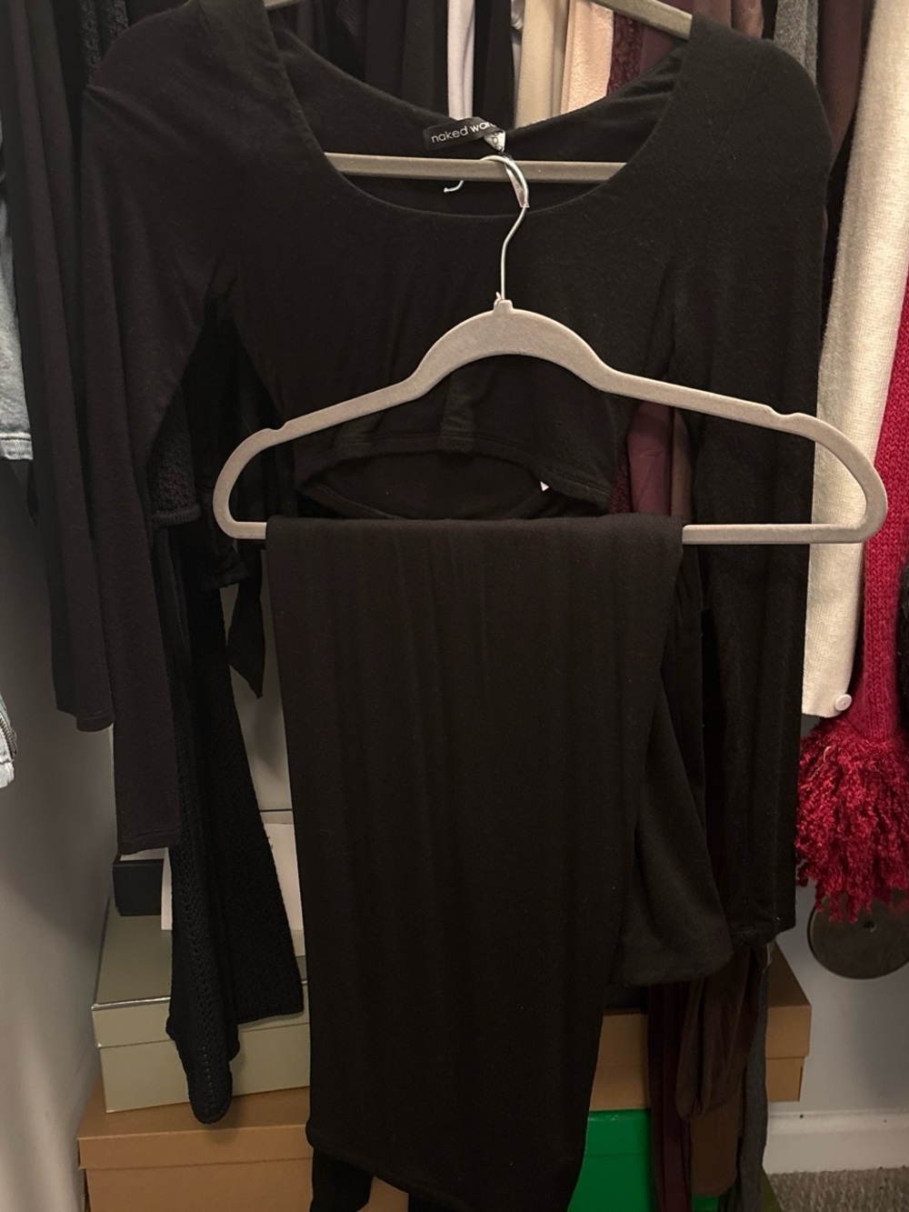 naked wardrobe Black Long Sleeve Crop Top & Skirt Set